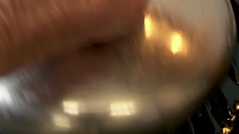 Hamburger flipped over while cooking on cast iron griddle Stock Footage 119512842