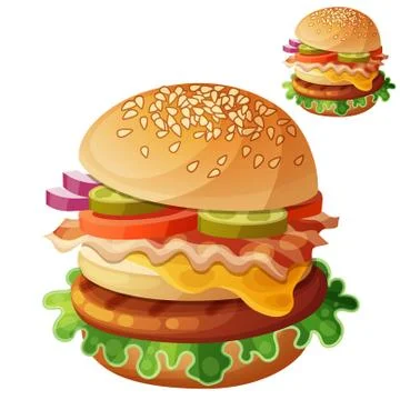 Hamburger. Food vector icon isolated Stock Illustration
