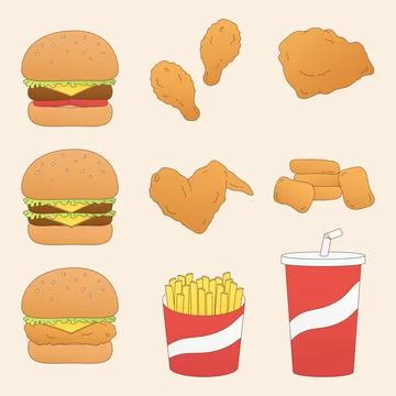 Hamburger fried chicken set Stock Illustration