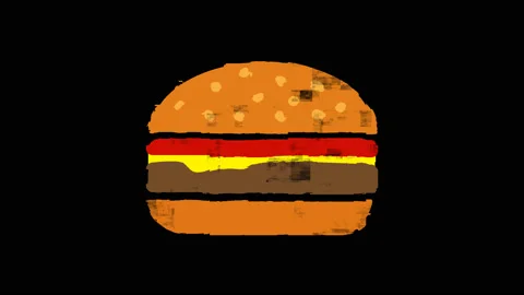 Hamburger on glitch old screen display animation. fast food icon   Retro, colorf Stock Footage 139352256