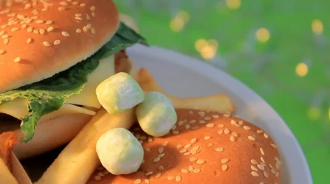Hamburger - Green Background - Turning - Focus - 06 Video stock 62399170