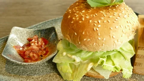 Hamburger, Hamburger with potato Stock Footage 76066862