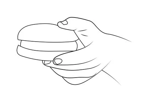 Hamburger hold in hand outline vector illustration. Stock Illustration