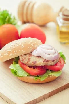 Hamburger homemade in kitchen Foto stock