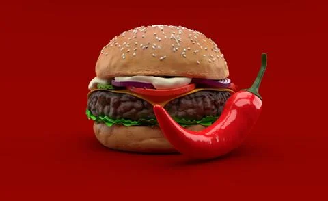 Hamburger with hot chilli pepper Stock Illustration