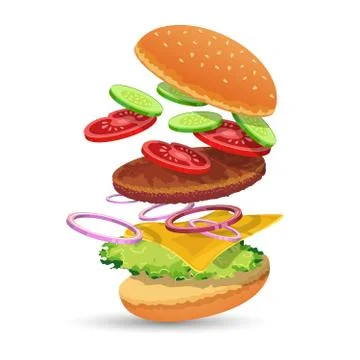 Hamburger ingredients emblem Stock Illustration