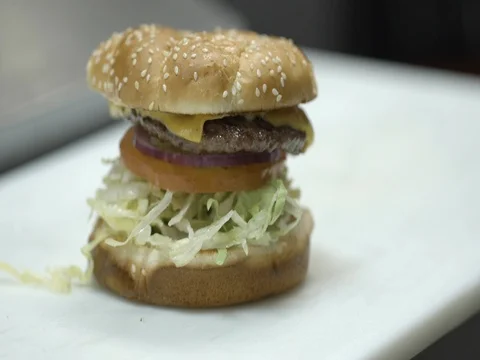 Hamburger kept on counter at restaurant Stock-Footage 73548641