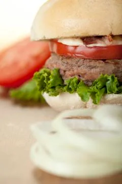 Hamburger on kitchen table Stock Photos