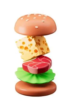 A hamburger made with cheese and other ingredients, 3d rendering. Stock Illustration