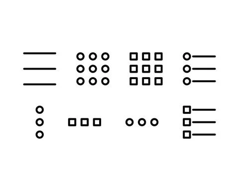 Hamburger menu thin line icons set. Set of 8 icons isolated on white backgrou Stock Illustration