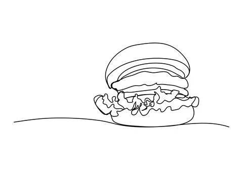 Hamburger one line drawing. Vector illustration. Stock Illustration
