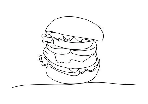 Hamburger one line drawing. Vector illustration. Stock Illustration