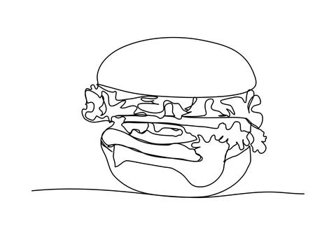 Hamburger one line drawing. Vector illustration. Stock Illustration