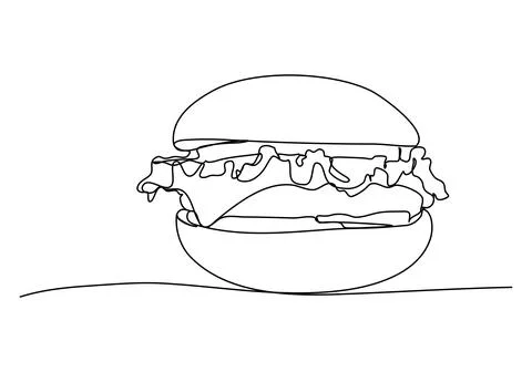 Hamburger one line drawing. Vector illustration. Stock Illustration