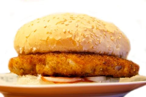 Hamburger with onion isolated on white background Stock Photos