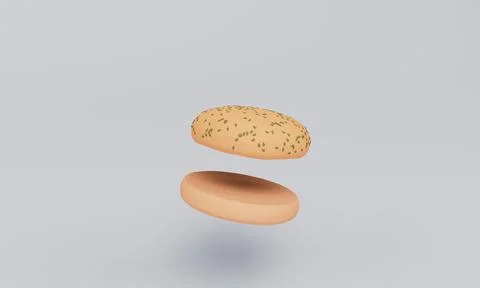 Hamburger only bread flying 3d render Stock Illustration