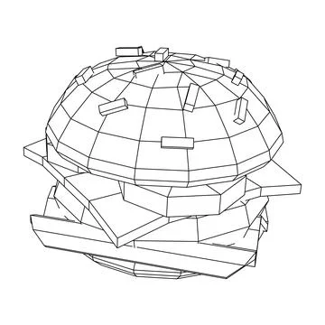 Hamburger or cheeseburger wireframe low poly mesh Stock Illustration