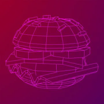 Hamburger or cheeseburger wireframe low poly mesh Stock Illustration