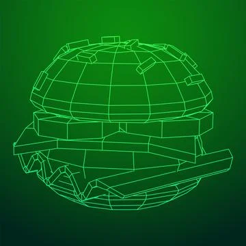 Hamburger or cheeseburger wireframe low poly mesh Stock Illustration