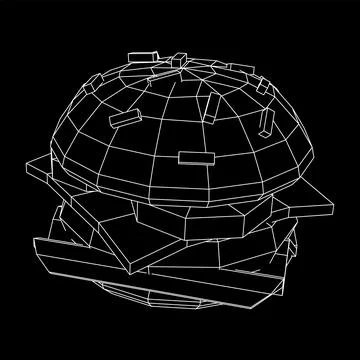 Hamburger or cheeseburger wireframe low poly mesh 스톡 일러스트