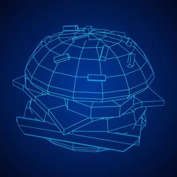Hamburger or cheeseburger wireframe low poly mesh Stock Illustration