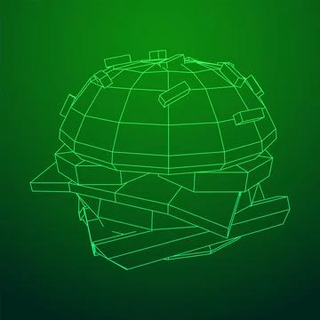 Hamburger or cheeseburger wireframe low poly mesh Stock Illustration