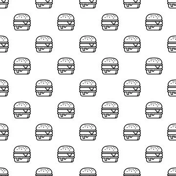 Hamburger outline pattern repeating fast food snack Stock Illustration