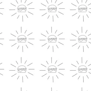 Hamburger pattern vector illustration in flat style. Fast food seamless Illustrazione stock
