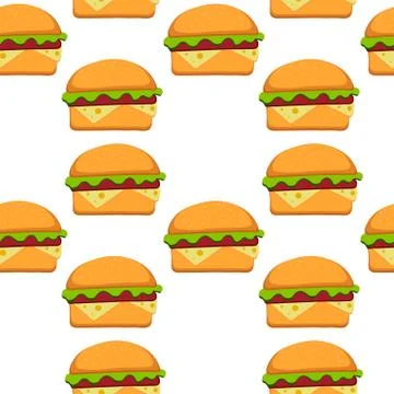 Hamburger pattern vector illustration in flat style. Fast food seamless Stock Illustration
