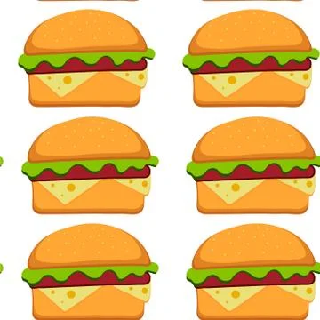 Hamburger pattern vector illustration in flat style. Fast food seamless 스톡 일러스트