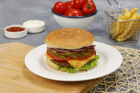 Hamburger photo with composition Stock-Fotos