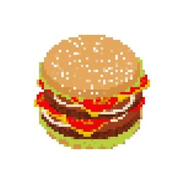 Hamburger pixel art. pixelated Fast food isolated on white background. Fres.. Illustrazione stock
