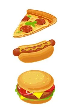 Hamburger, pizza, hotdog. Set fast food. Vector isolated flat illustration for Stock Illustration