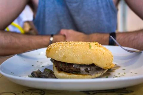 Hamburger on a plate Stock Photos