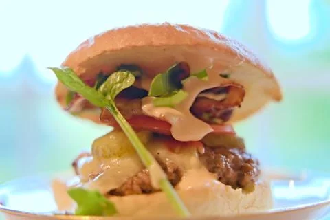 Hamburger on a plate Stock Photos