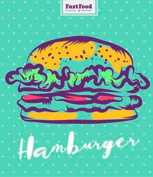 Hamburger poster with cool design. Vector illustration Stock Illustration