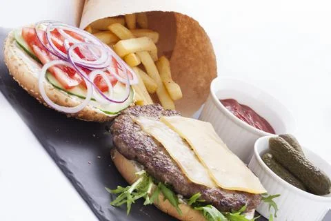 Hamburger with potato Foto stock