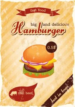 Hamburger retro poster Stock Illustration