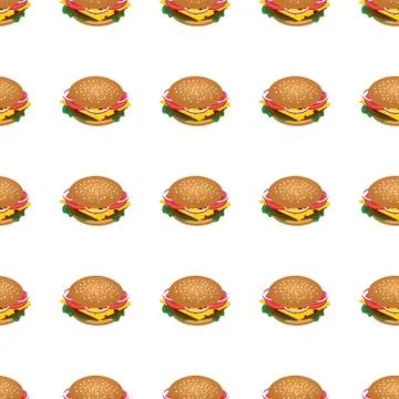 Hamburger seamless pattern. Background for fast food, packing, poster. Isometric Illustrazione stock