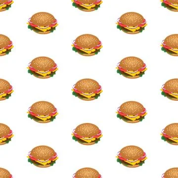 Hamburger seamless pattern. Background for fast food, packing, poster. Isometric Stock Illustration