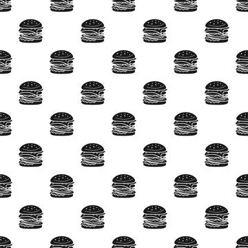 Hamburger seamless pattern black and white fast food design Stock Illustration