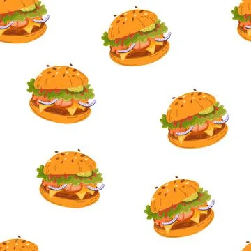 Hamburger seamless pattern. Meat background. Perfect for printing, cafe, menu Stock Illustration