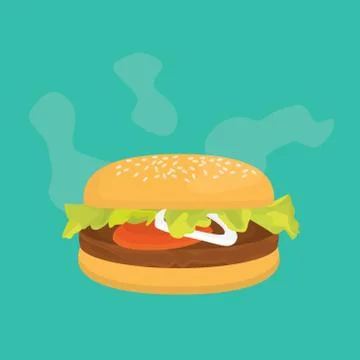 Hamburger single isolated still warm with vector and flat style Illustrazione stock
