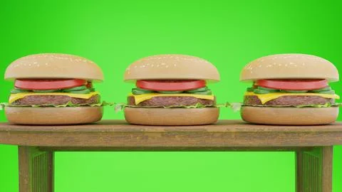 Hamburger on table with green background Stock Illustration