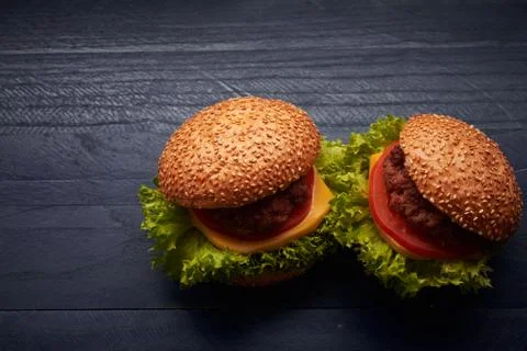 Hamburger on a table Stock Photos