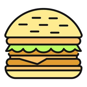Hamburger vector icon featuring bun, patty, cheese, and lettuce Stock Illustration