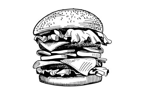 Hamburger on a white plate close up. Stock Illustration