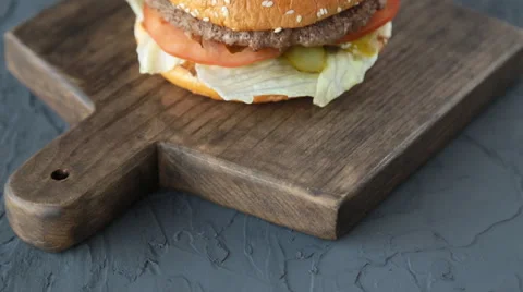 Hamburger on the wooden background Stock Footage 68421187