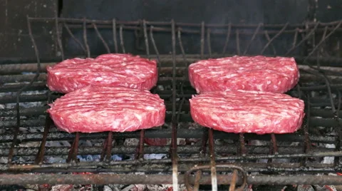 Hamburgers Cutlets Grilling on Grid Stock Footage 41419363