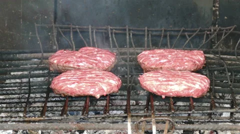 Hamburgers Cutlets Grilling on Grid Stock Footage 41420664